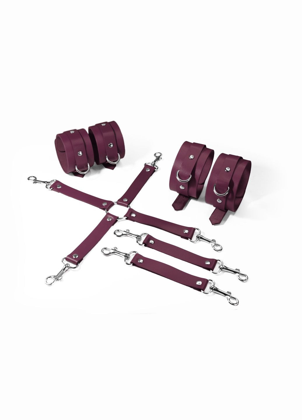 Набір для БДСМ 3 в 1 BDSM Kit 3 Burgundy, burgundy, наручники, поножі, хрестовина Feral Feelings (335395758)