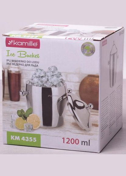 Відро для льоду 1200мл з нержавіючої сталі з подвійними стінками і кришкою Kamille (297366659)