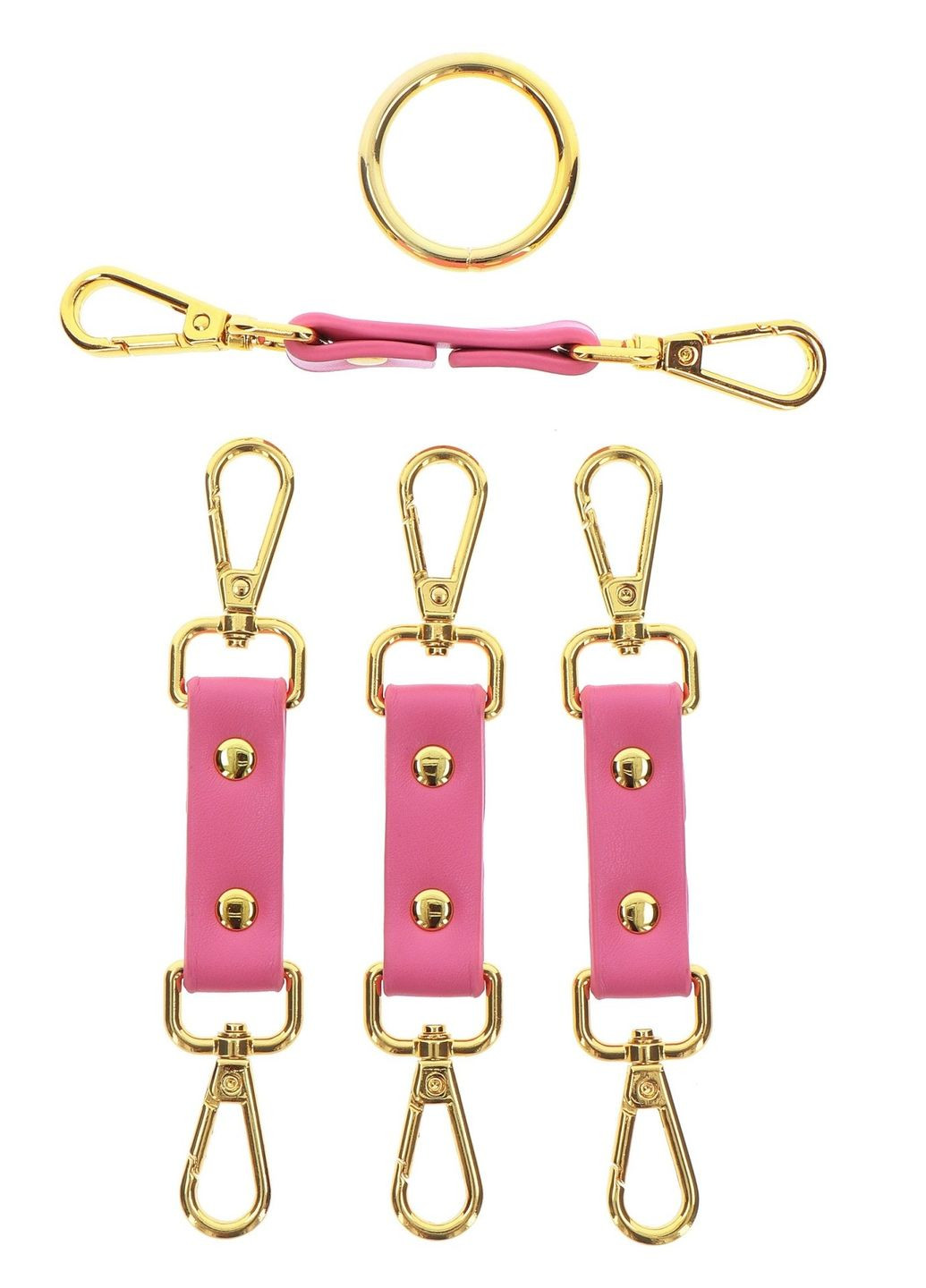 Хрестоподібний фіксатор для бондажу Malibu Hogtie з карабінами та кільцем, рожевий Taboom (298126791)