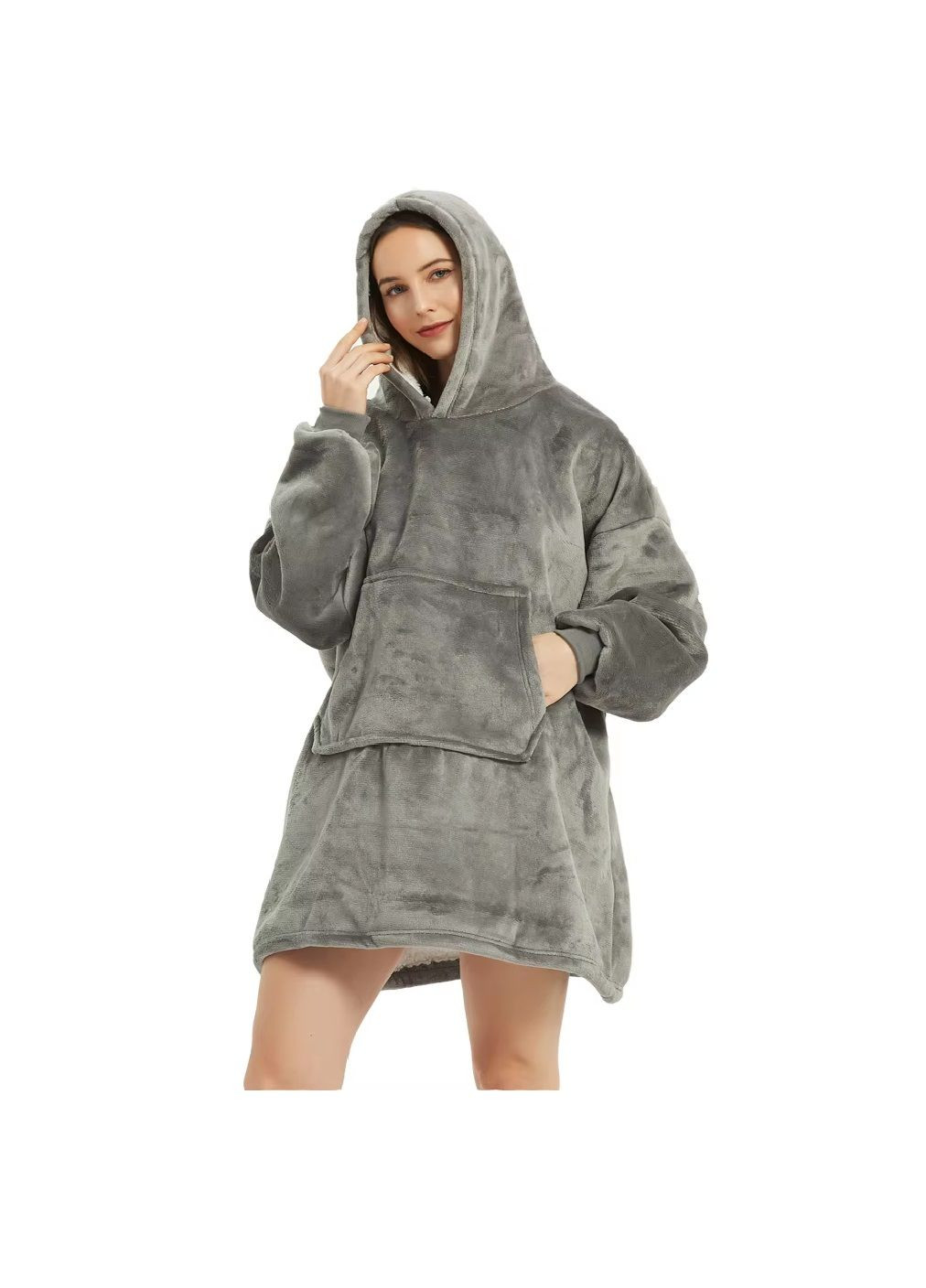 Толстовка плед халат зимний худи свитер оверсайз унисекс с карманом капюшоном однотонная 80х100 см (478495-Prob) Серая Unbranded (305784366)
