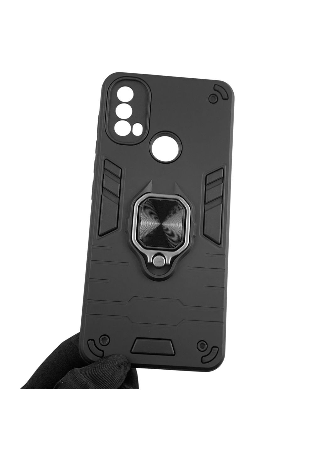 Чохол для телефона Moto E40 броньований з магнітним кільцем-тримачем на моторола е40 чорний Motorola (366229327)