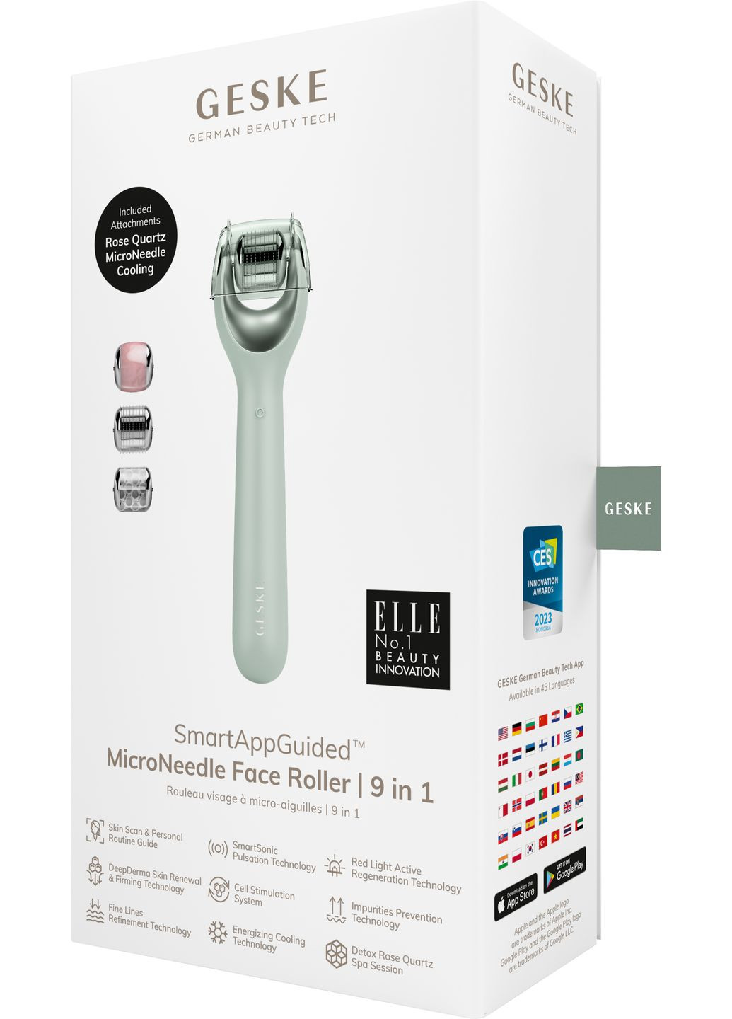 Электронный роллер для лица с микроиглами MicroNeedle Face Roller 9в1 green GESKE (341525972)
