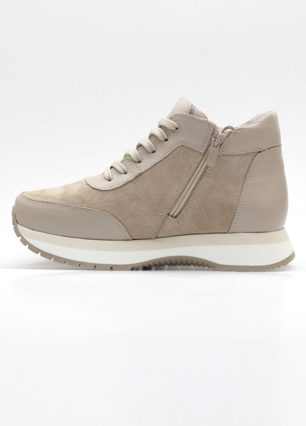 Кроссовки женские осенние из натуральной кожи и замши на байке. Zlett 2501 Б бежевые демисезоны (300353136)