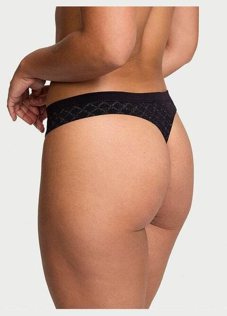 Трусики-стрінги жіночі Seamless Thong Panty чорні Victoria's Secret (315028265)