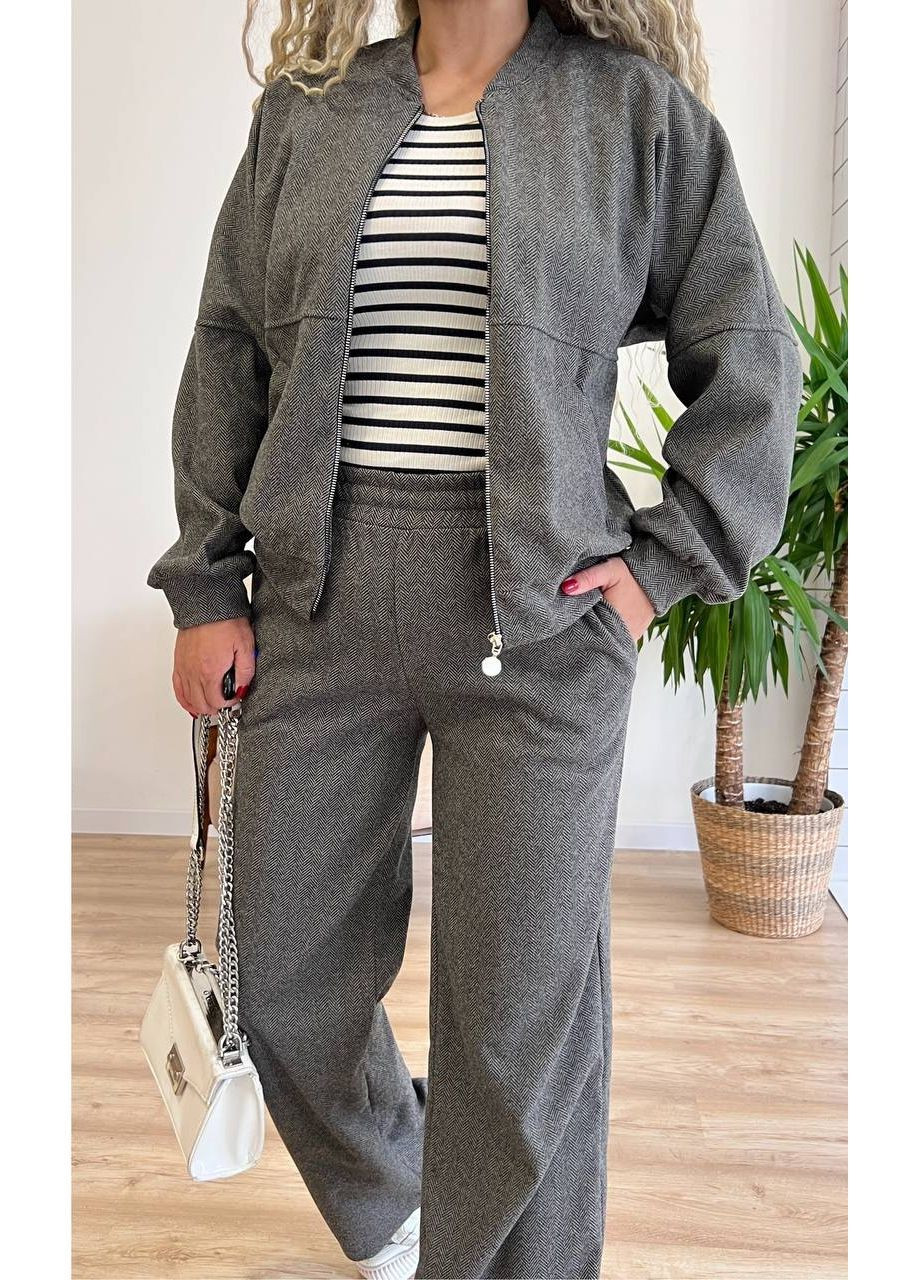 Костюм 3073 кашемир двойка елка,бомбер и брюки прямого кроя Україна (367915036)