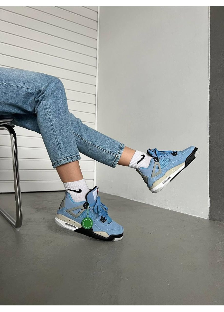 Сірі Осінні кросівки чоловічі nike air jordan retro 4se university blue tech grey blue black найк аір джордан No Brand