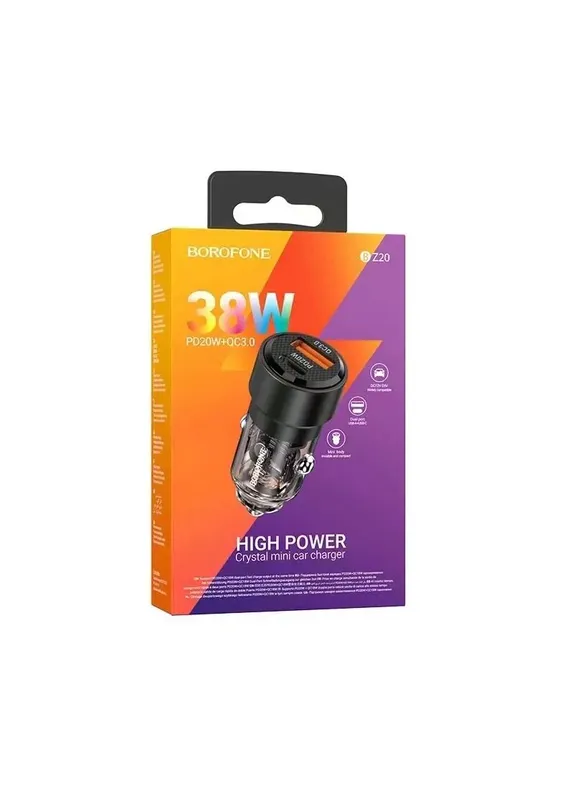 Автомобильное зарядное устройство Smart 38W dual port PD20W+QC3.0 car charger Transparent Black 001-6941991101564 Borofone BZ20 (409826508)