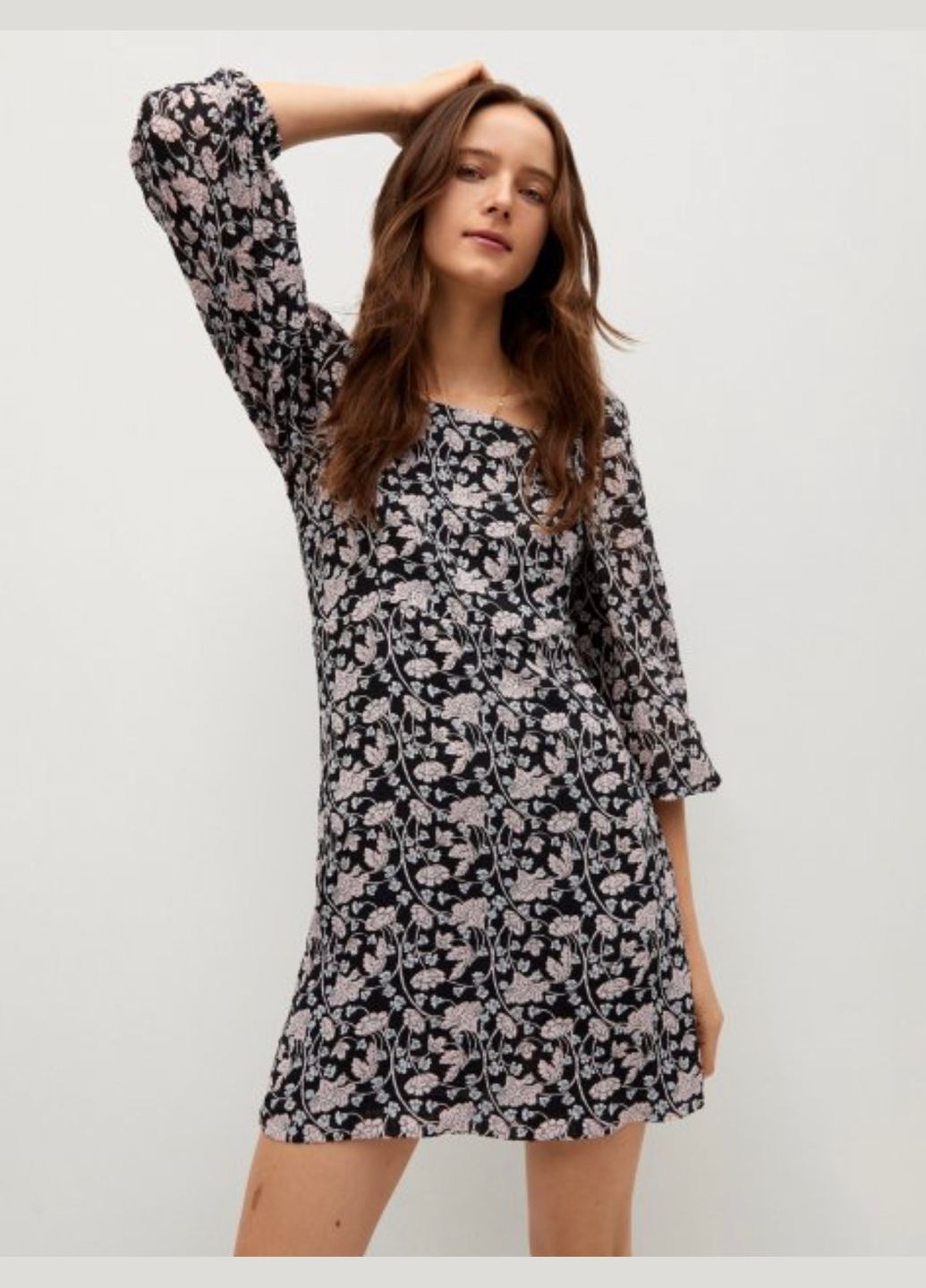 Комбінована сукня чорна з квітковим принтом btg-0155 Mango