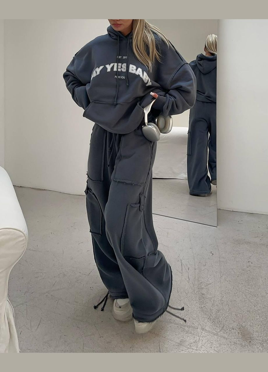 Костюм женский - двойка, на флисе с капюшоном, oversize JUGO Simple № 349 (315885777)