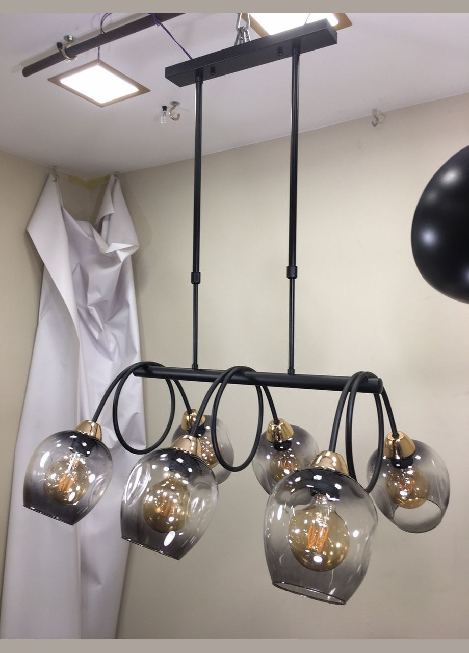 Чорна люстра планка на 6 ламп Molecule (52-L7915-6 BK+BK) No Brand (370069861)