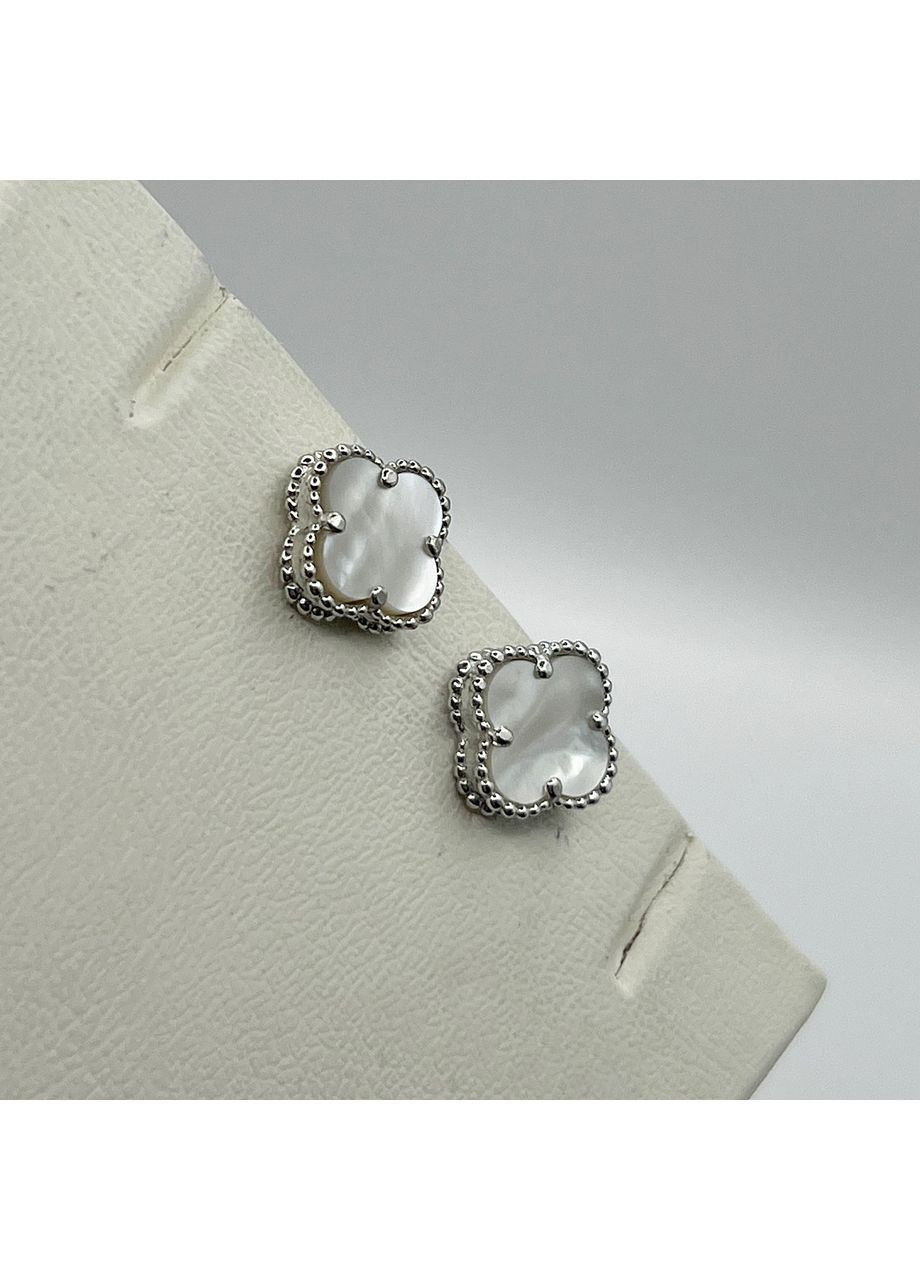 Сережки-пусети срібні з перламутром "Конюшина" 2,8 г No Brand (369737295)