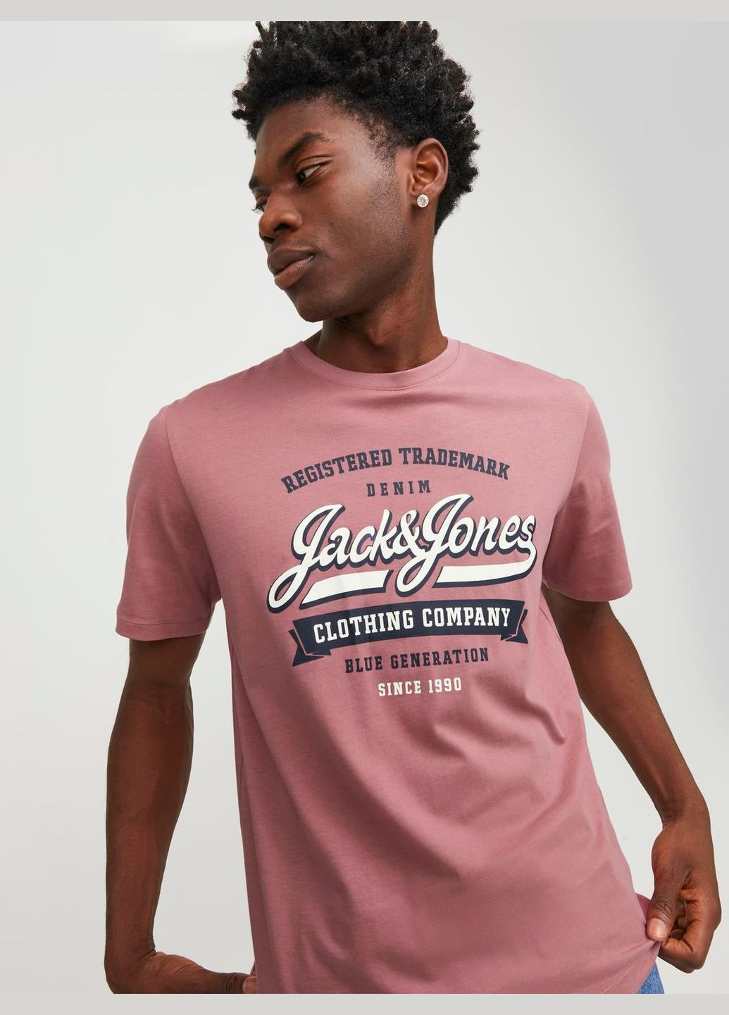 Розовая футболка basic,розовый с принтом,jack&jones Jack & Jones