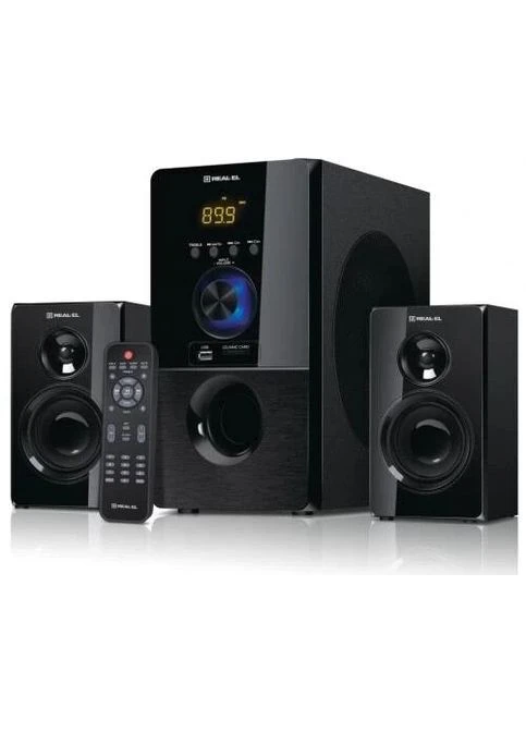 Колонки 2.1 M-555, сателіти 2 x 12.5 Вт, сабвуфер 30 Вт, МДФ, Bluetooth, FM-тюнер, USB/SD, дисплей, живлення від мережі 220V, Real-El (395337005)
