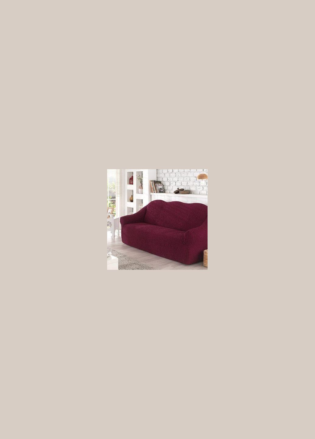 Чехол натяжной на трехместный диван без оборки 28-221 Бордовый Venera (268547634)