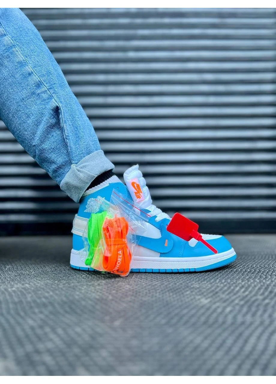 Білі кросівки чоловічі nike air jordan retro 1 off white blue найк аір джордан білі демісезон No Brand