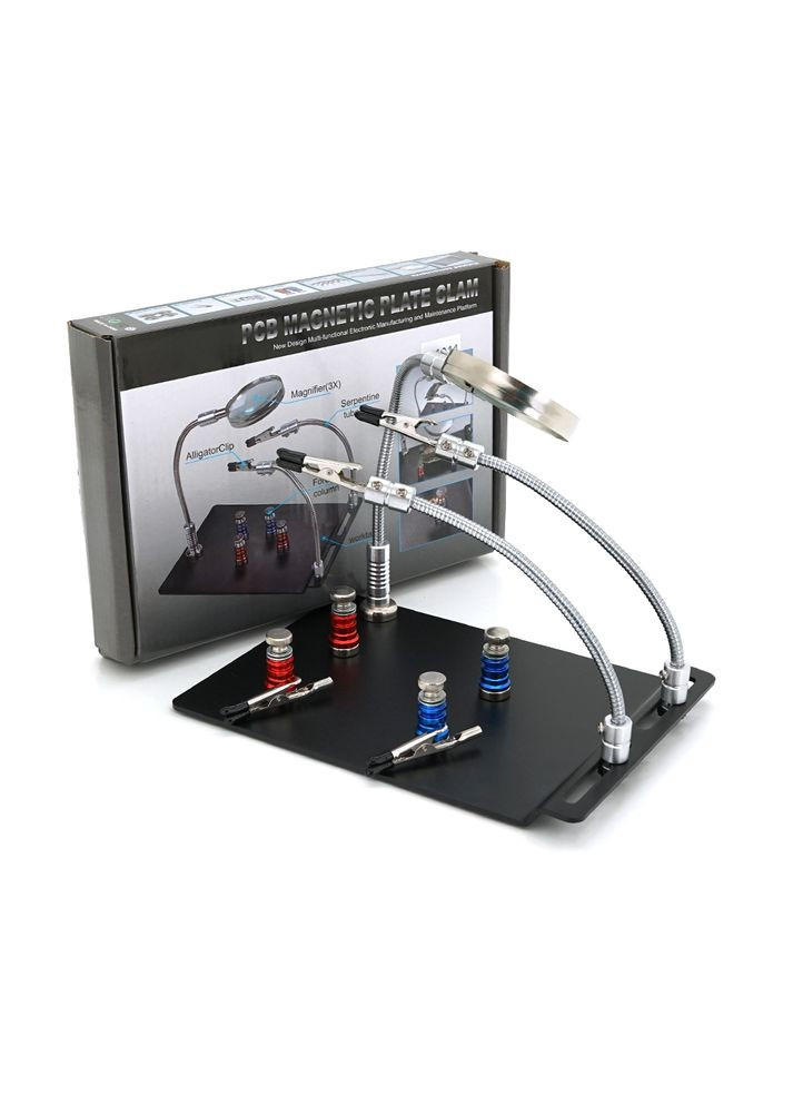 Держатель для пайки и ремонта "третья рука" TE-804. Линза Ø60мм, 3Х. 2 фиксатора. Размеры 145x210 мм. Вес: 0,810 кг. Voltronic (371632739)