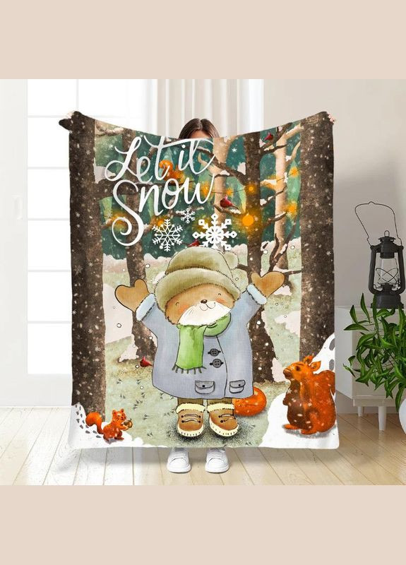 Плед покривало Полуторний Новорічне Зимовий Комфорт 160х200 Різнобарвний Плюш-велюр No Brand (315058994)