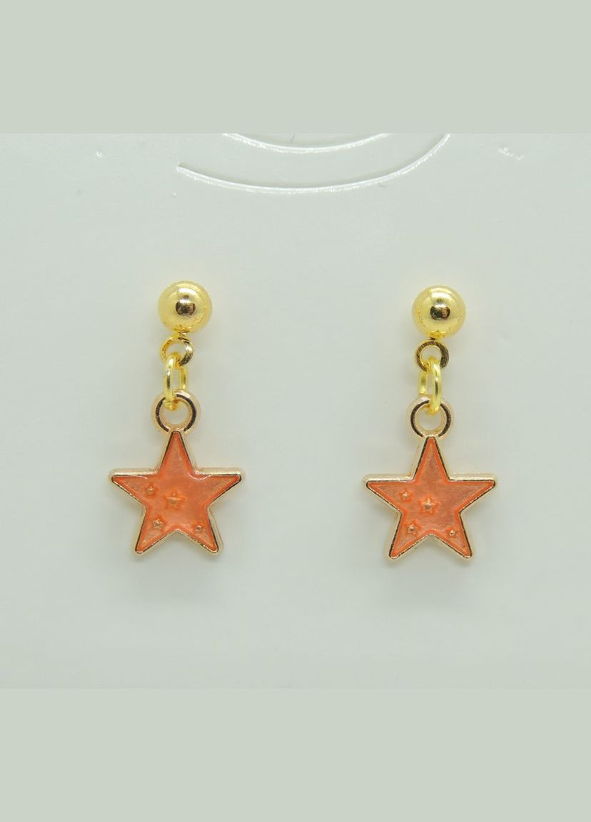 Серьги серьгигвоздики (пусеты) Звезды светло-коралловые эмаль 2 см золотистые Liresmina Jewelry (285111018)