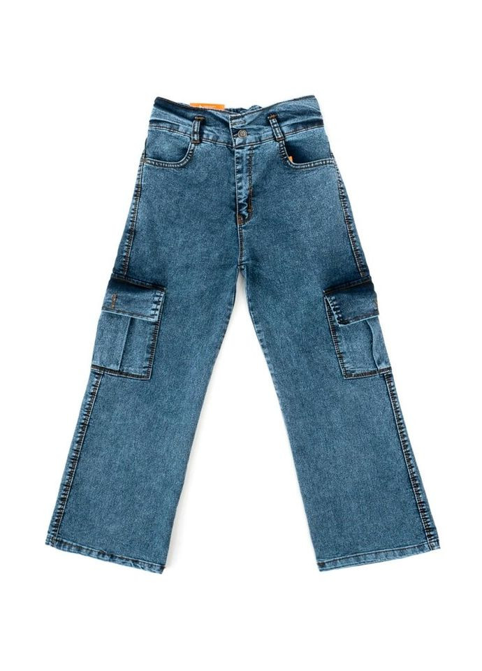 Синие демисезонные джинсы с карманами (59654-164g-blue) Sercino