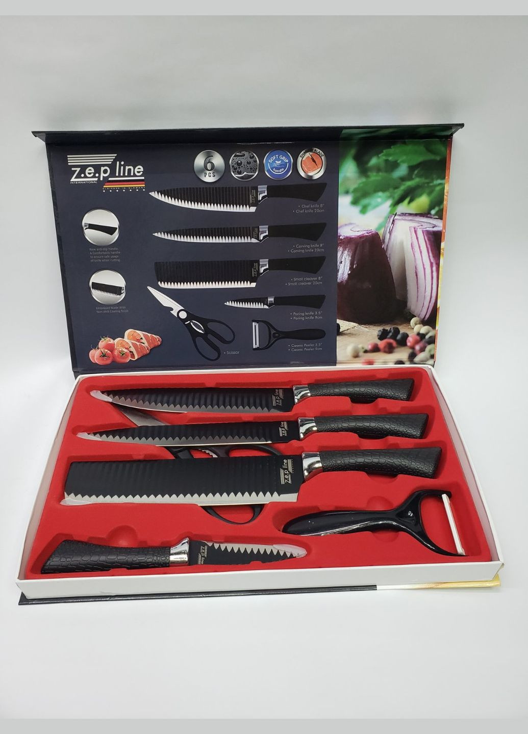 Набір кухонних ножів з нержавіючої сталі Zepline чорний,