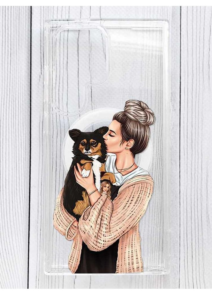 Магнитный чехол на Samsung Galaxy S24 Ultra с поддержкой MagSafe Девушка с собачкой (принт 116) Silicone Case (356124772)