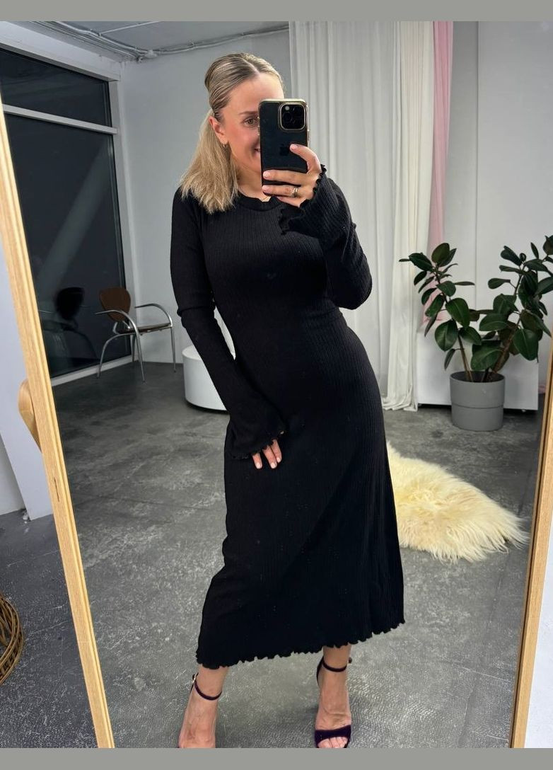 Черное платье широкий рубчик ткань ангора No Brand