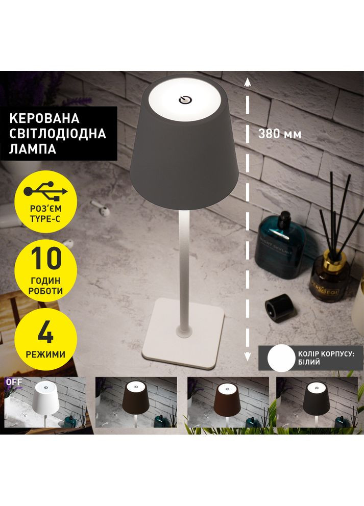 Настольная светодиодная лампа BRIZ с аккумулятором 4Вт Белая ESLLSE (354298558)