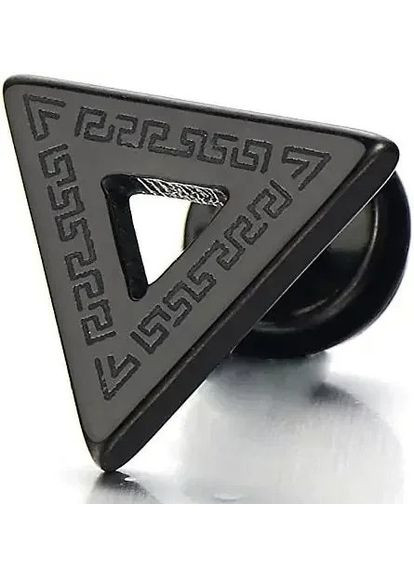 Мужские женские черные серьги кольца в трехугольника с греческими символами из нержавеющей стали готик панк Liresmina Jewelry (357492634)