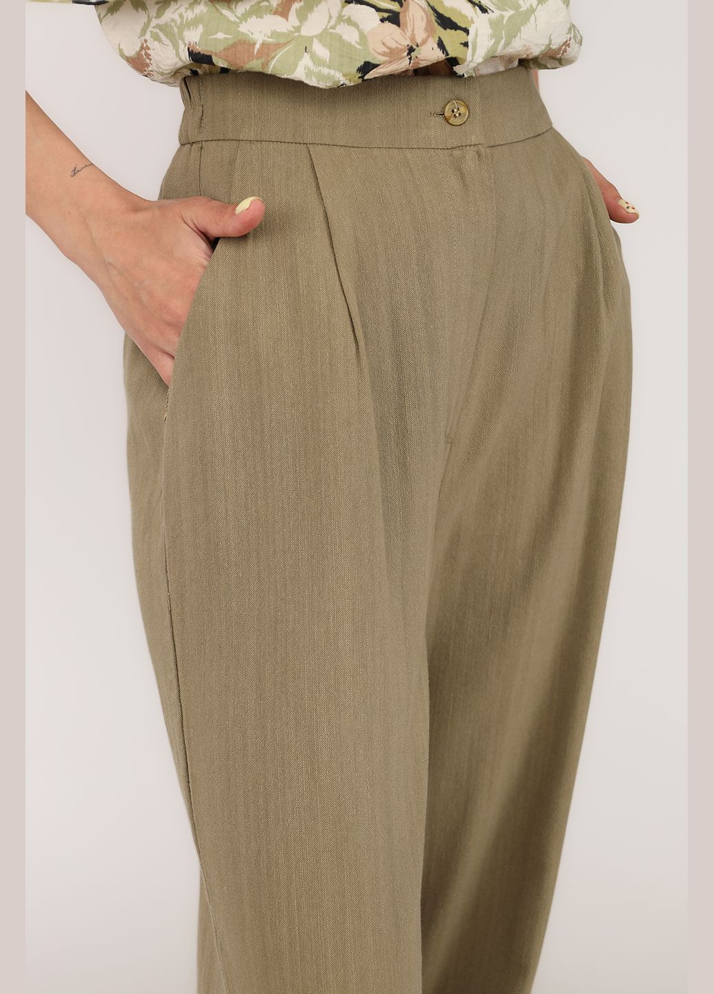 Штаны широкие женские цвет хаки CB-00275712 EFIL (330751515)