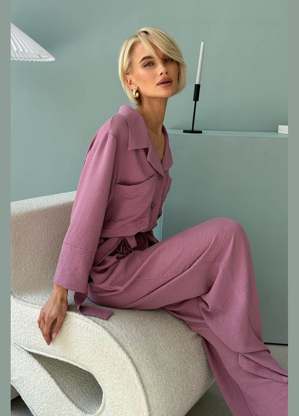 Жіночий літній комбинезон з американського крепу Jadone Fashion комбінезон-брюки однотонний фіолетовий повсякденний, кежуал креп