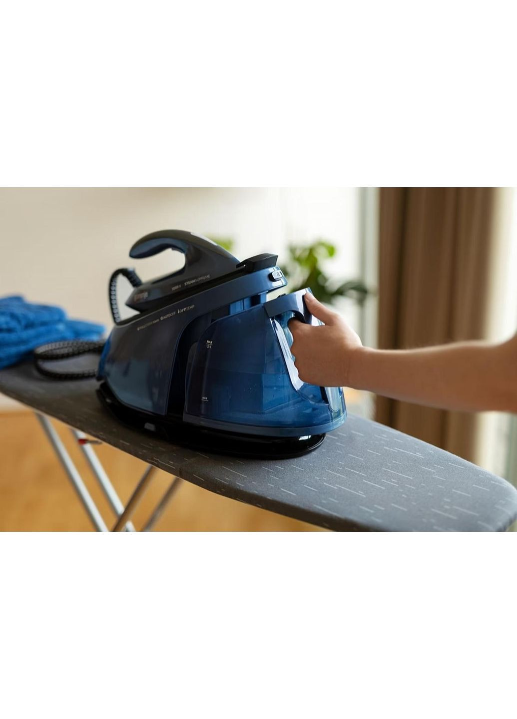 Утюг-парогенератор, 3000Вт, 1500мл, паровий удар -160гр, дисплей, керам. підошва, синій Gorenje (360394284)
