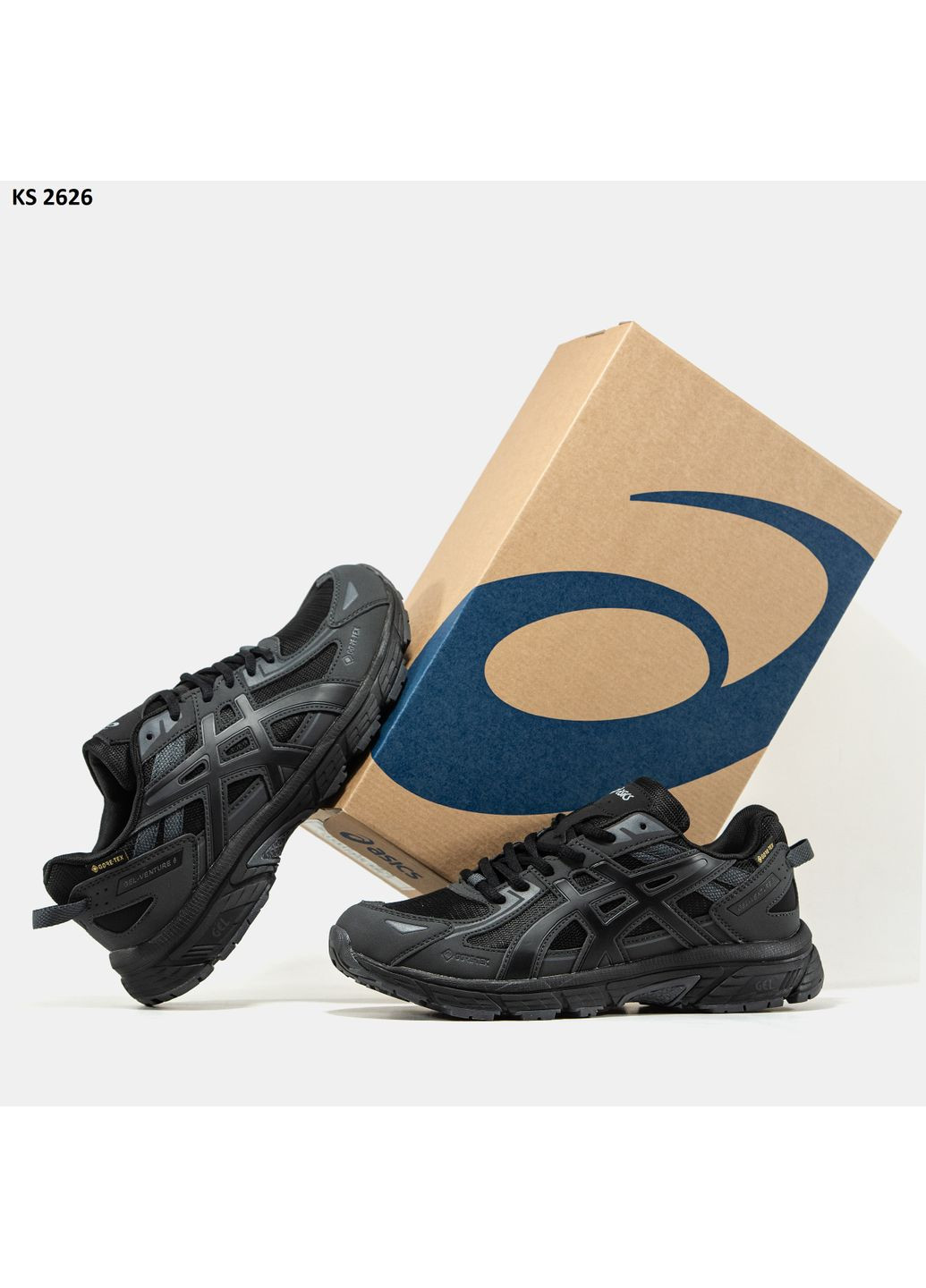 Черные демисезонные кроссовки мужские asics gel-venture 6 gore-tex black gray асикс гель вентуре 6 No Brand