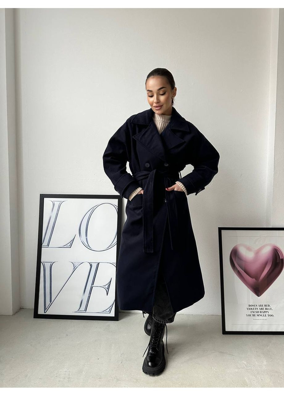 Чорне демісезонне Пальто з поясом із кашеміру Garna