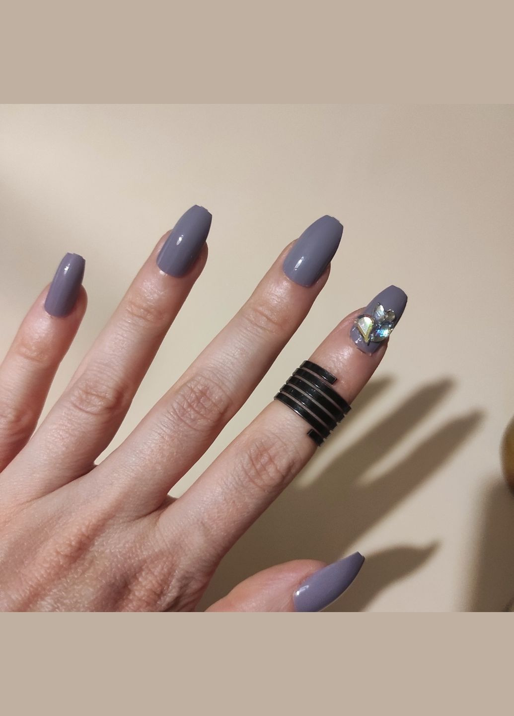 Накладні нігті із клеєм Cosmetics False Nails Squareletto "Grey Embellished" 24 шт. Сірий Technic (292128881)