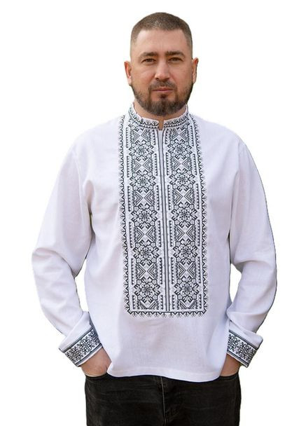 Белая мужская вышиванка льняная на праздник. Україна узор орнамент лен (334348453)