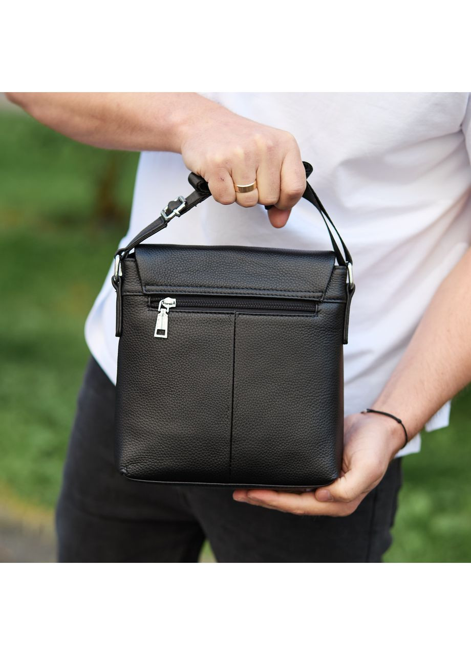 Кожаная мужская сумка-мессенджер 21х23х5.5, сумка планшет через плечо 48450 черная Tiding Bag (370159503)