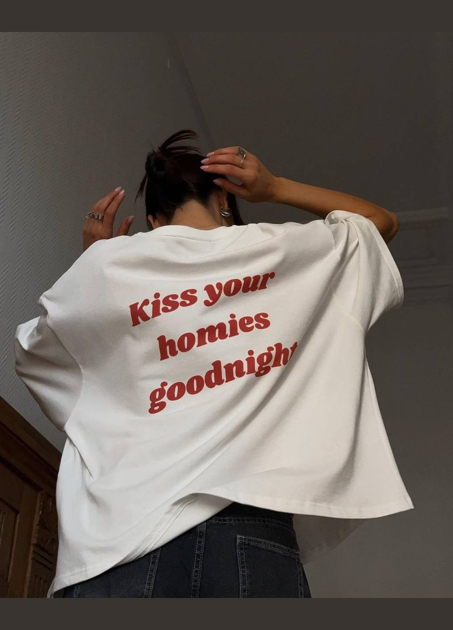 Качественная белая футболка из турецкого кулира(100% хлопок), oversize футболка с качественным красным накатом на груди и спине No Brand 230 - (289477758)