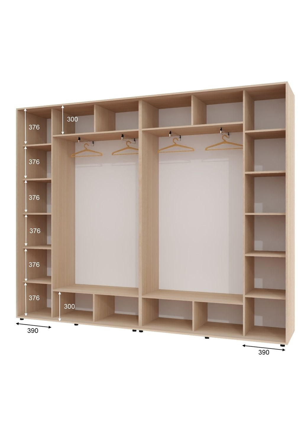 Шафа-купе чотиридверна 300*45*220 см Дуб молочний 4 двері ДСП + Дзеркало + Дзеркало + ДСП ШК-02 Алекса (360451082)