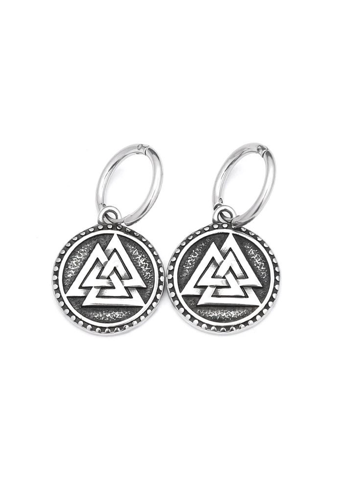 Серьги-кольца с подвеской Валькнут для мужчин в скандинавском стиле 22.8*20 мм [EH-377S2] Viking No Brand (338624663)
