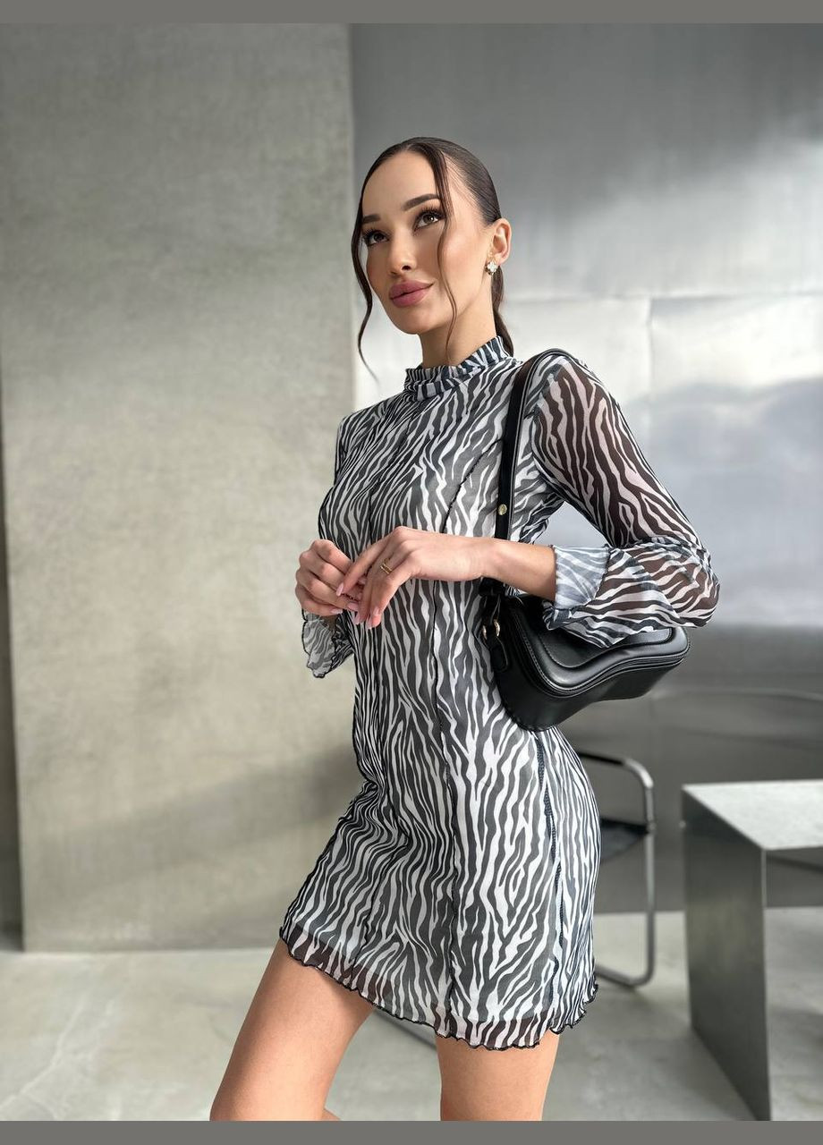 Черно-белое кэжуал, вечернее трендовое стильное мини платье зебра Vakko зебра