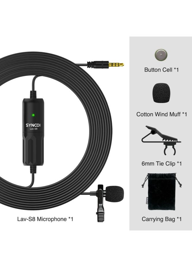 Петличний мікрофон для камер, телефонів SYNCO Lav-S8 Lavalier Microphone SY-S8-BK black No Brand (300577749)