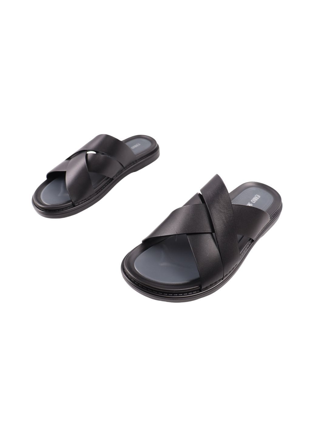 Черные шлепанцы мужские черные натуральная кожа Brooman