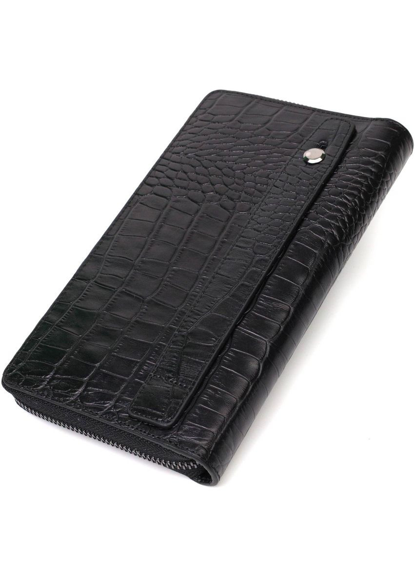 Добротний чоловічий клатч з одним відділенням з натуральної шкіри з тисненням під крокодила 22030 Чорний Bond (329146452)