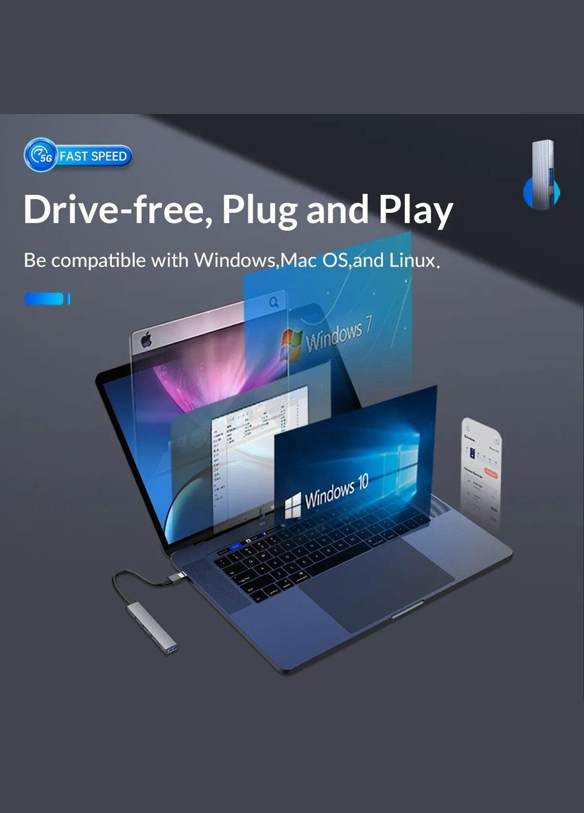 USB-хаб AH-W13F USB Type-C to USB 3.0 + 2.0 hub 15см портативний тонкий концентратор Orico (300524013)