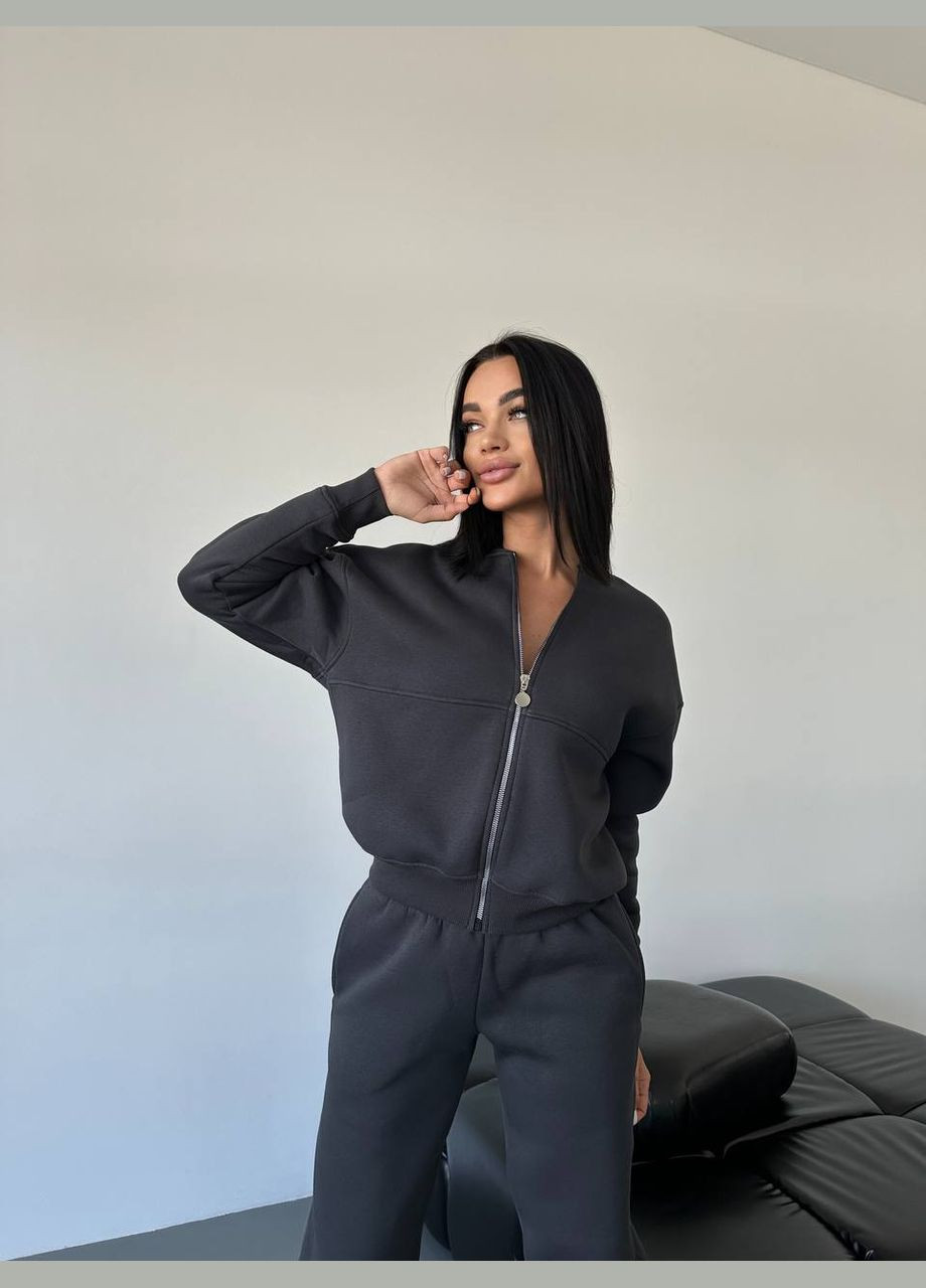 Жіночий якісний спортивний теплий костюм: кофта бомбер на блискавці і штани джогери з утепленням No Brand (316094576)