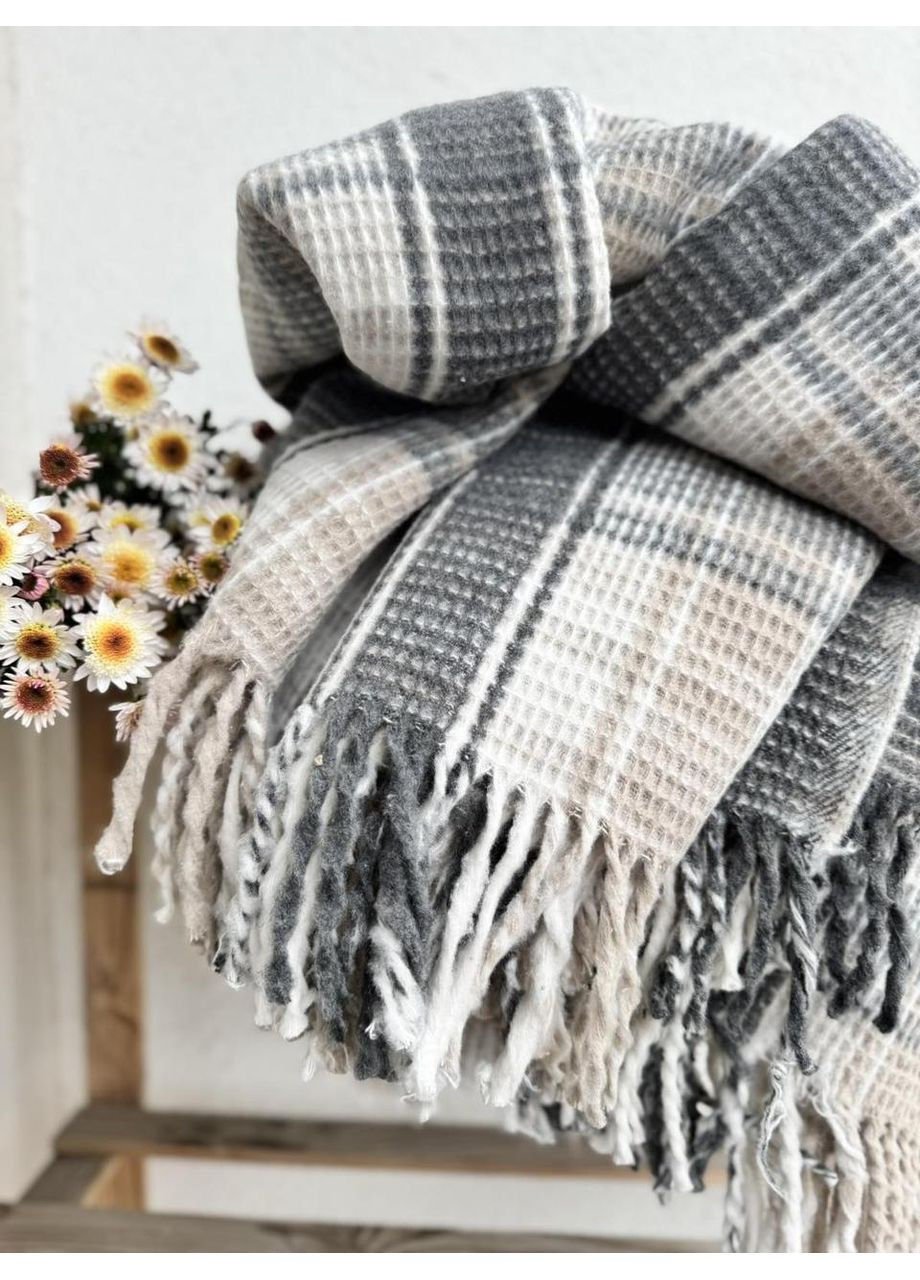 Плед бавовняний Единбург з китицями сірого кольору 180х220 см ZEINTEX (365749609)