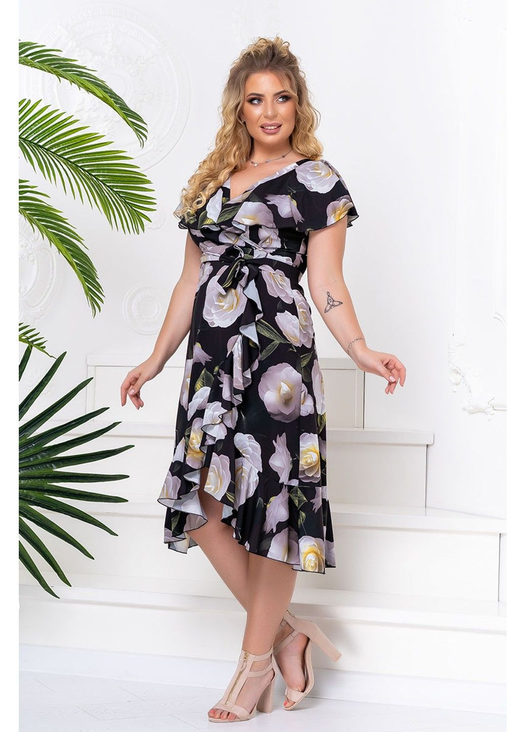 Черное летнее платье запах софт 20093 черное Tanita-Romario