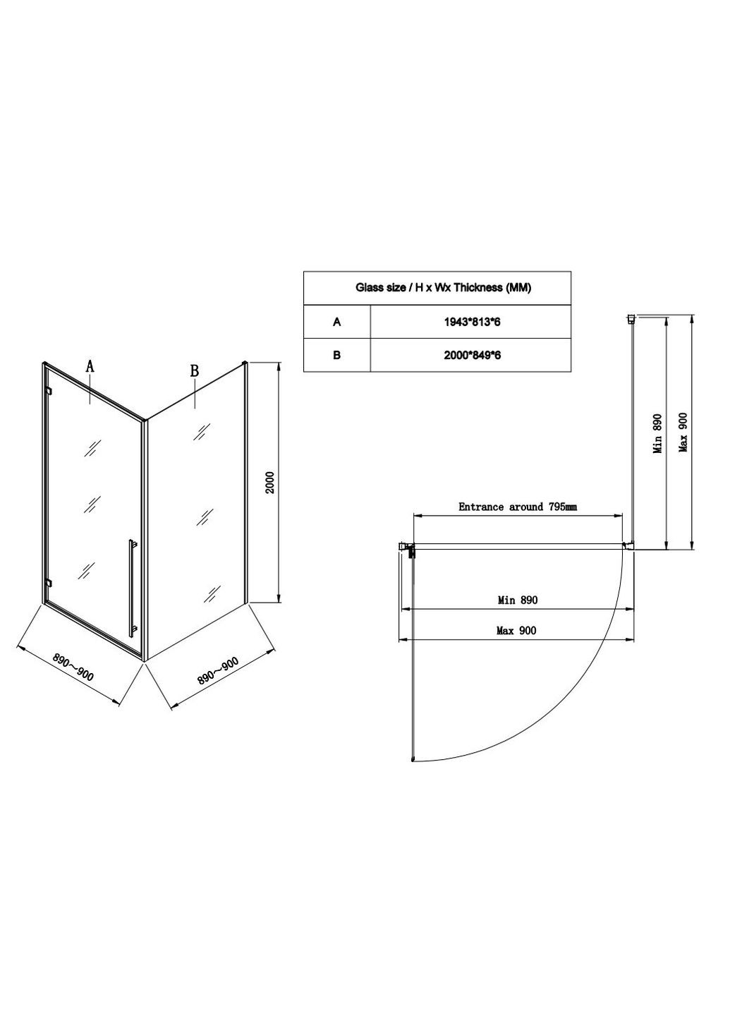Душевая кабина без поддона SR SC08-90x90x200-TR-01 прозрачное стекло Easy Clean 6мм (KR5371) KOER (330027318)