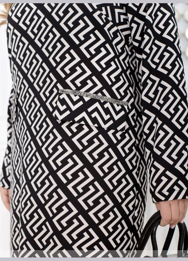 Черно-белое кэжуал платье женское демисезонное, которое станет вашей любимой sf-262 черно-белый, 54-56 Sofia с геометрическим узором