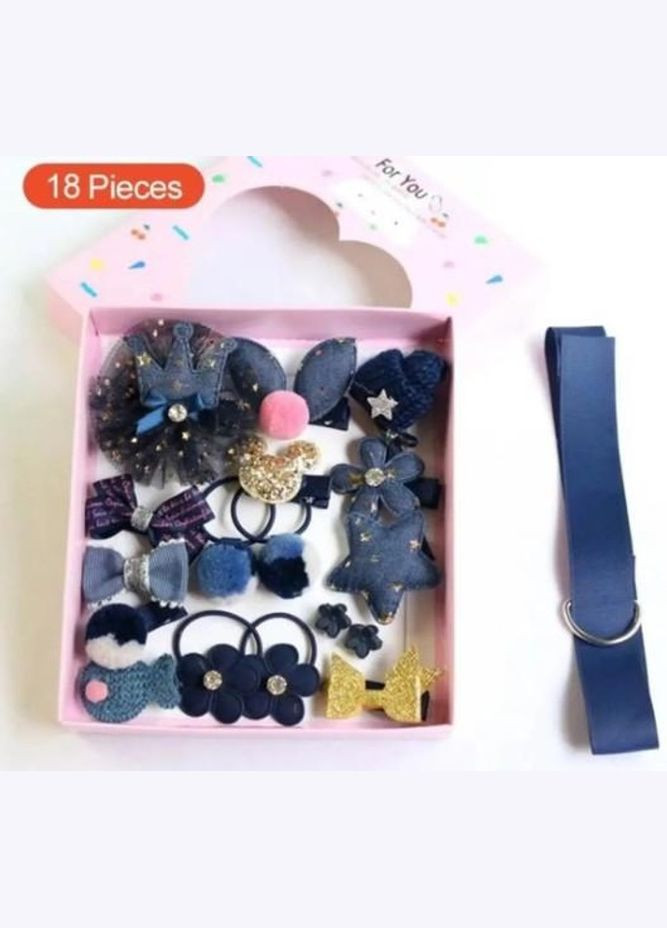 Набор резинок и заколок для волос в подарочной упаковке (18 шт) (Синий) No Brand (334013554)